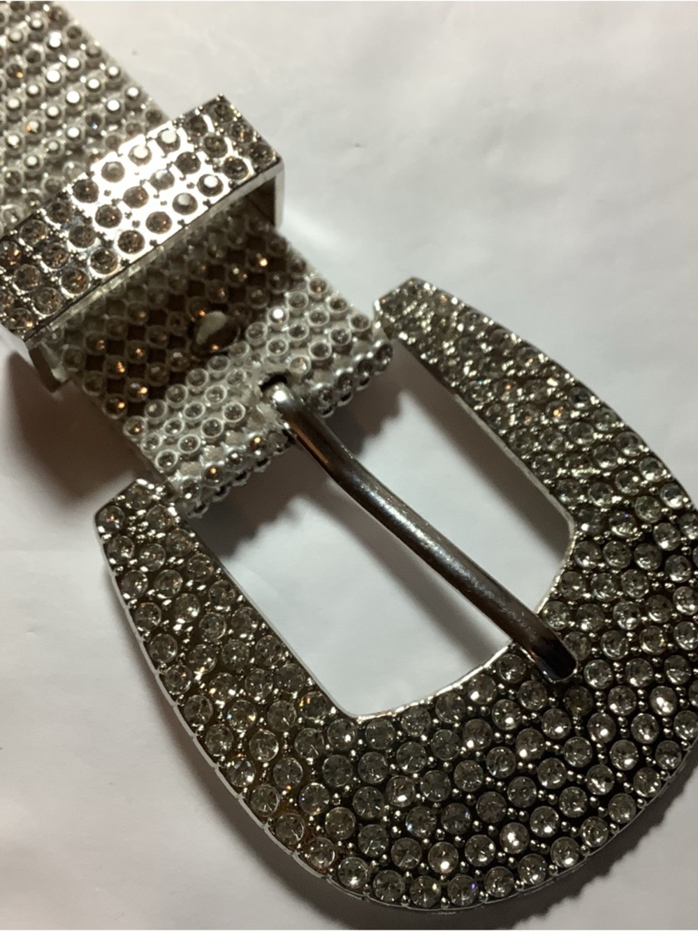 Crystal Embellished Silver Buckle Belt - Women Accessories